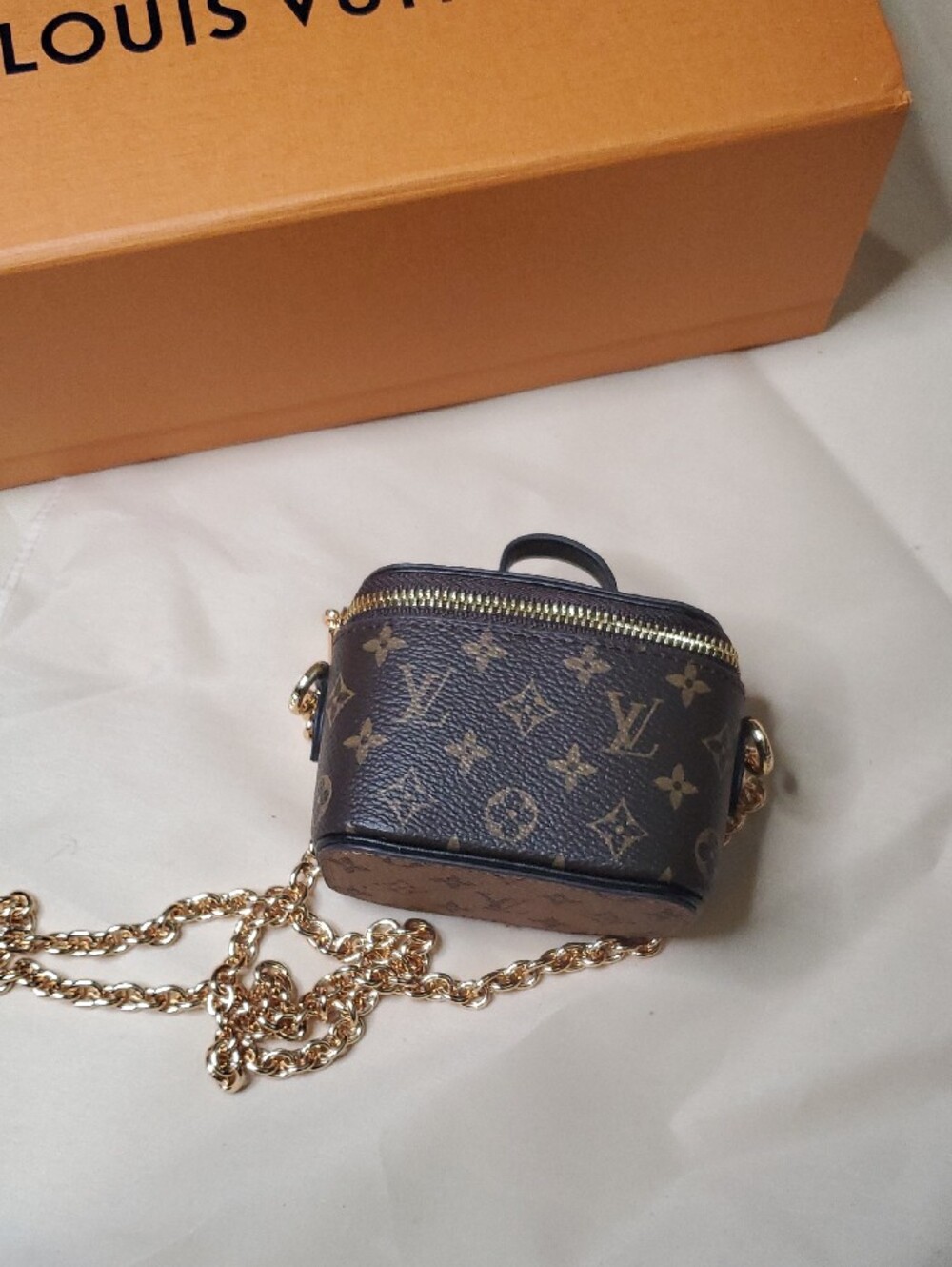 Monogram Mini Vanity Crossbody in Brown with Gold Chain - Picture 4 of 13